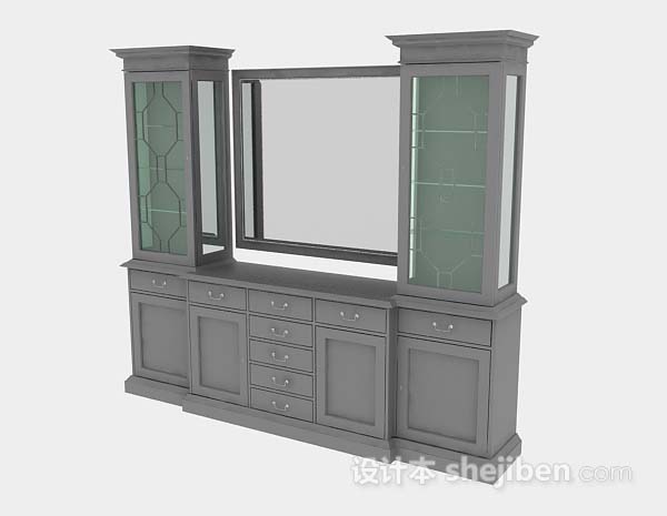 灰色酒柜3d模型下载