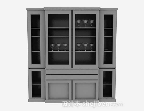 灰色木质展示柜3d模型下载