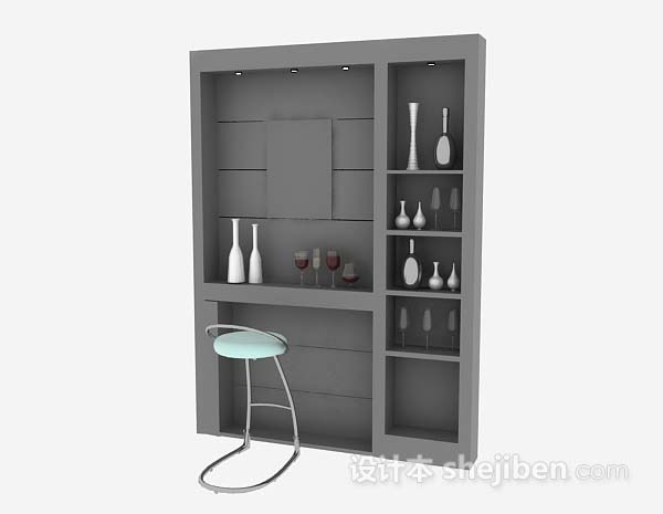 灰色家居展示柜3d模型下载