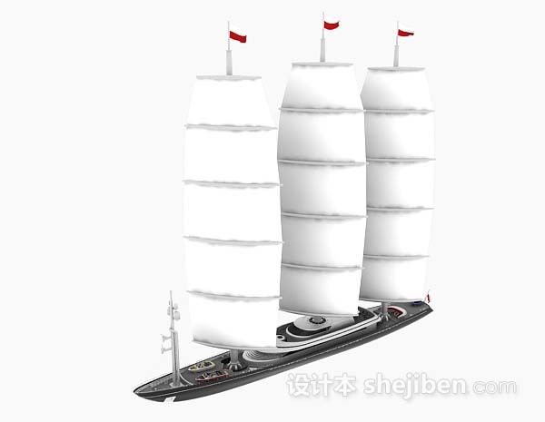 白色帆船3d模型下载