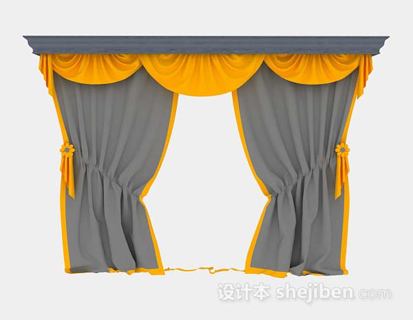 灰色窗帘3d模型下载