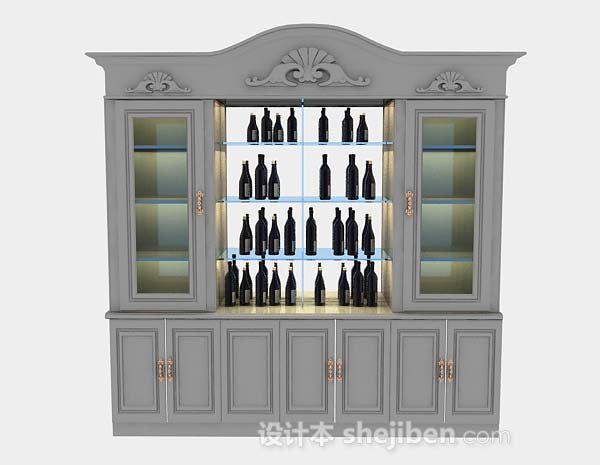 灰色木质酒柜3d模型下载