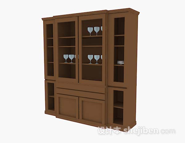 棕色木质展示柜3d模型下载