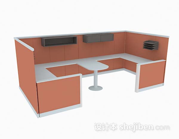 橙色办公桌3d模型下载