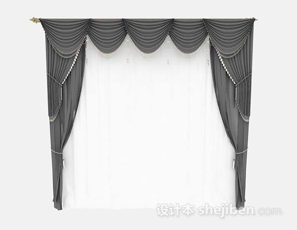 灰色家居窗帘3d模型下载