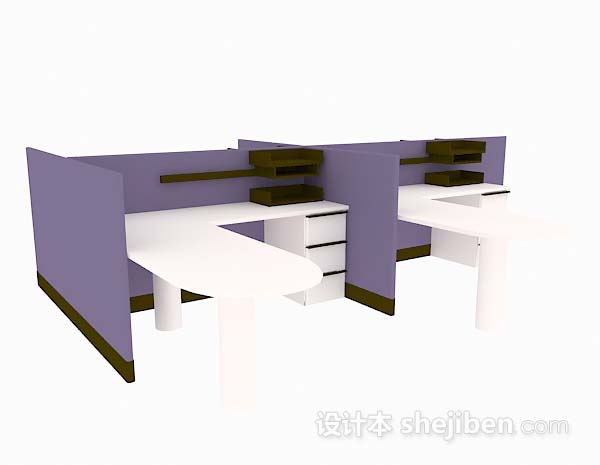 紫色办公桌3d模型下载