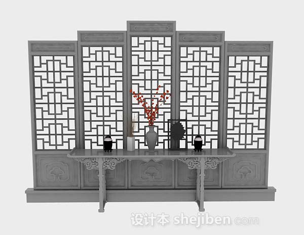 中式屏风隔断3d模型下载