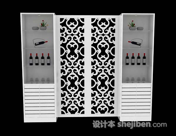 白色家居酒柜3d模型下载