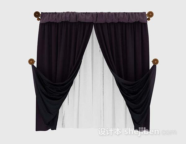 黑色家居窗帘3d模型下载