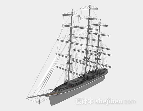 灰色帆船3d模型下载