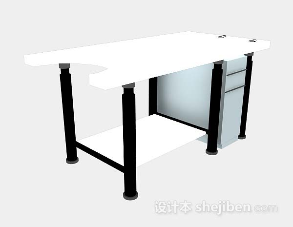 白色办公桌3d模型下载