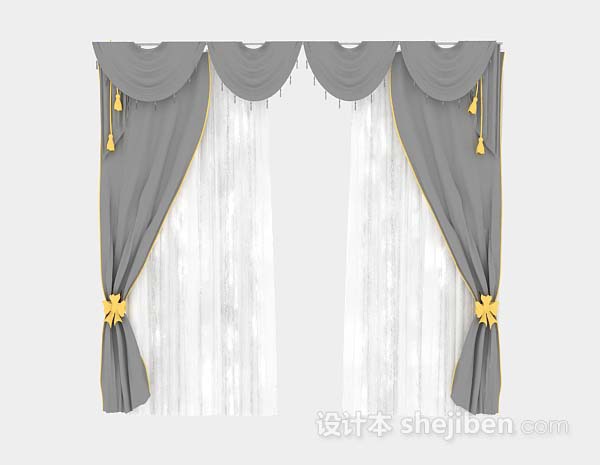 灰色家居窗帘3d模型下载