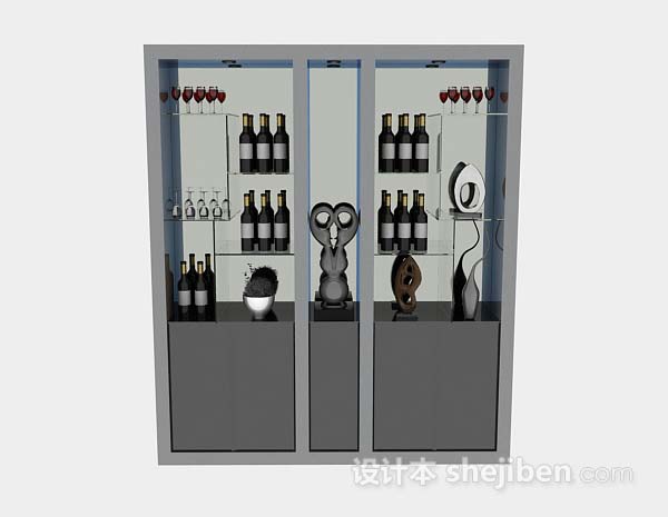 家居灰色酒柜3d模型下载