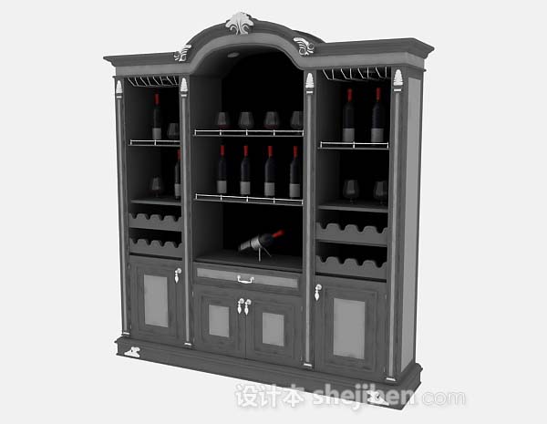 灰色家居酒柜3d模型下载