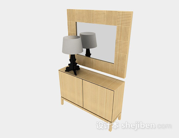 黄色木质梳妆台3d模型下载
