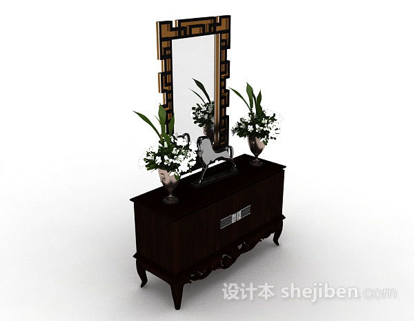欧式木质棕色梳妆台3d模型下载
