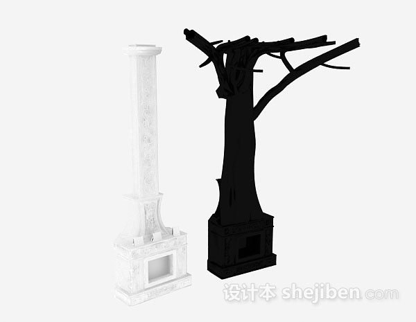 黑白壁炉3d模型下载