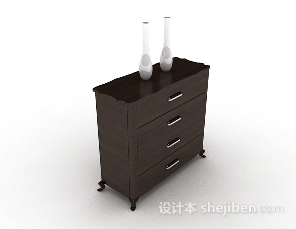 深棕色木质装饰厅柜3d模型下载