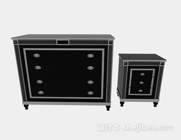 黑色木质厅柜3d模型下载