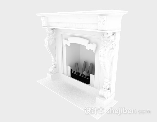 白色壁炉3d模型下载