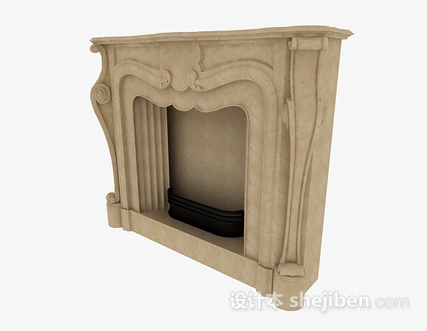 棕色石壁炉3d模型下载