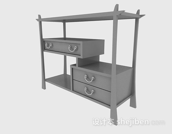 中式灰色展示柜3d模型下载