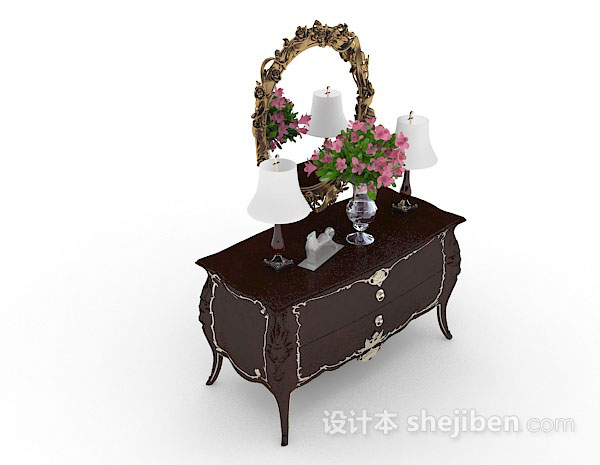 欧式木质梳妆台3d模型下载
