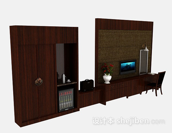 木质棕色衣柜3d模型下载