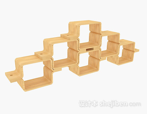 黄色木质个性展示柜3d模型下载
