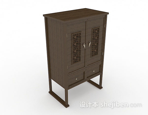 中式木质衣柜3d模型下载