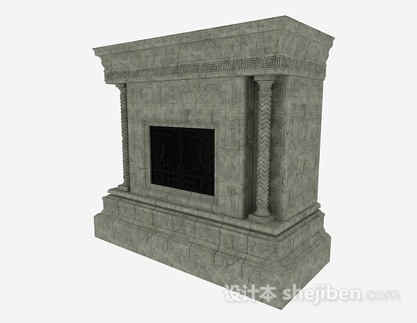 棕色石壁炉3d模型下载