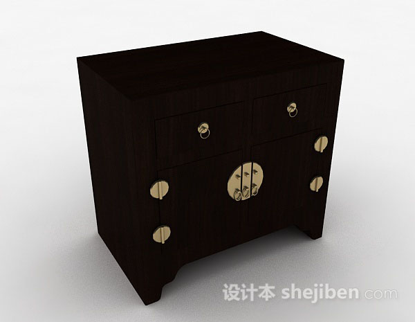 中式木质棕色床头柜3d模型下载