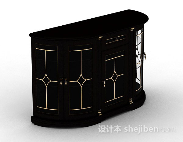 黑色木质厅柜3d模型下载