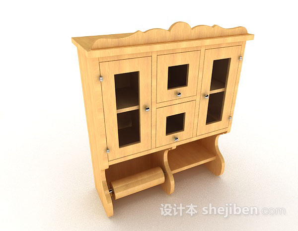 黄色木质展示柜3d模型下载