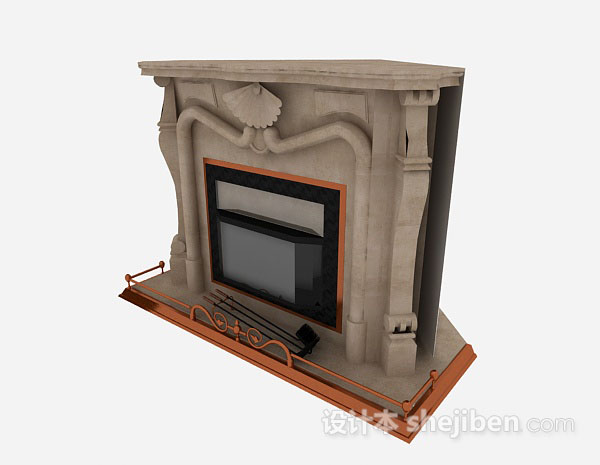 棕色石壁炉3d模型下载