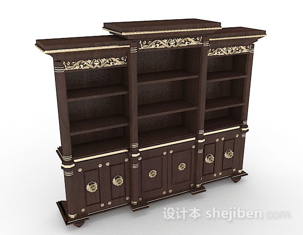 中式木质棕色展示柜3d模型下载