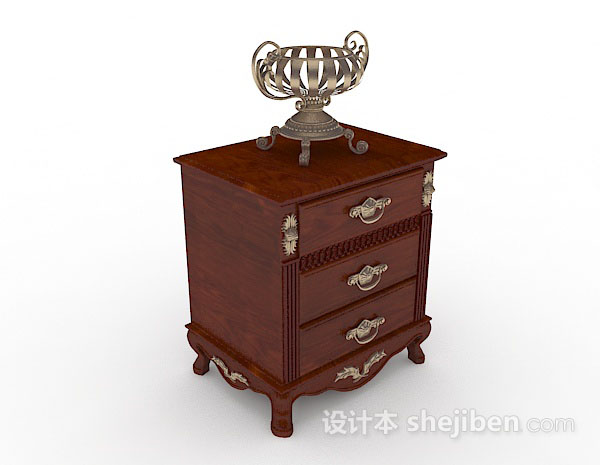 欧式复古木质床头柜3d模型下载