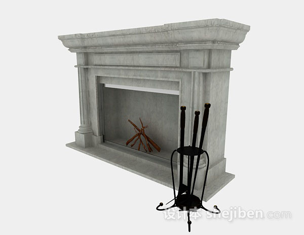 灰色简单壁炉3d模型下载
