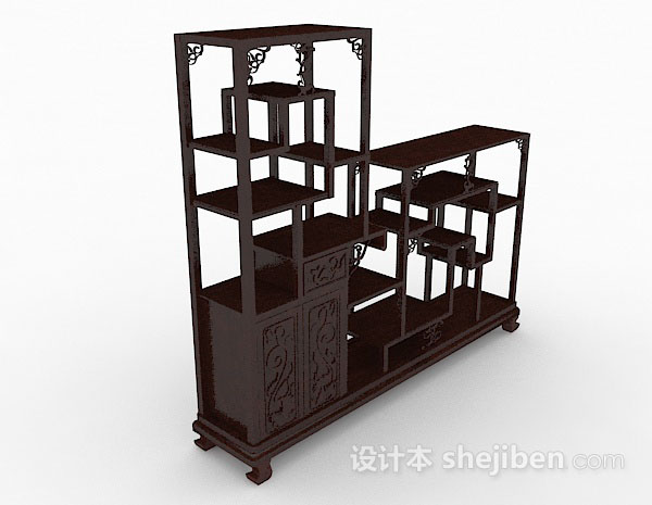 中式深棕色木质展示柜3d模型下载
