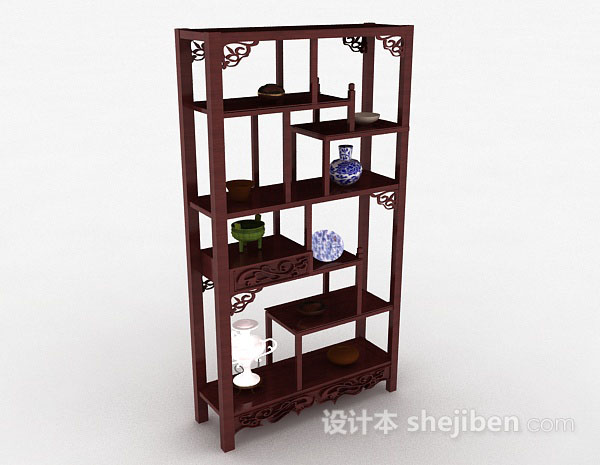 中式木质展示柜3d模型下载