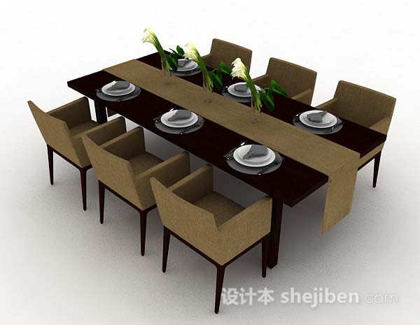 简约木质餐桌椅3d模型下载