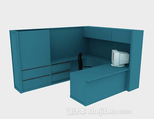 蓝色办公桌3d模型下载