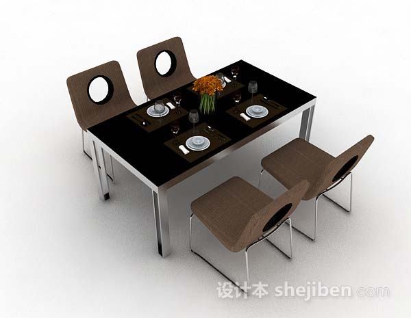 简约餐桌椅3d模型下载