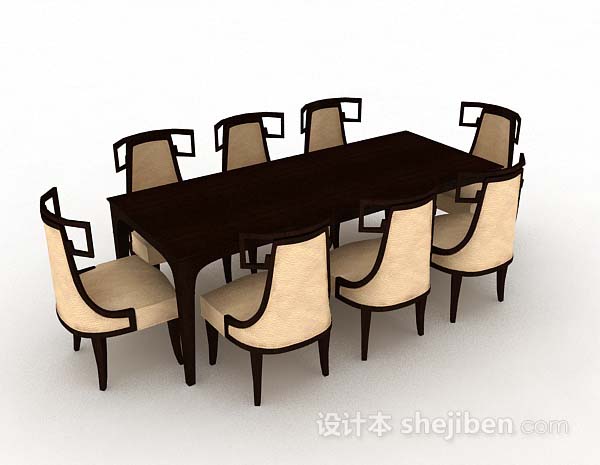 棕色木质餐桌椅3d模型下载
