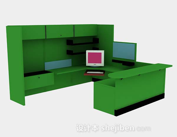绿色办公桌3d模型下载
