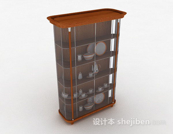 棕色木质展示柜3d模型下载