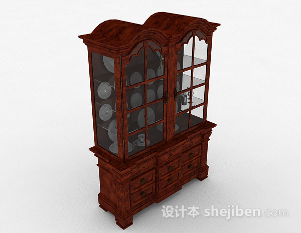 棕色木质展示柜3d模型下载