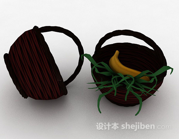 棕色木篮子3d模型下载