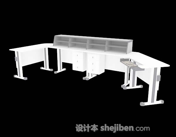 白色办公桌3d模型下载
