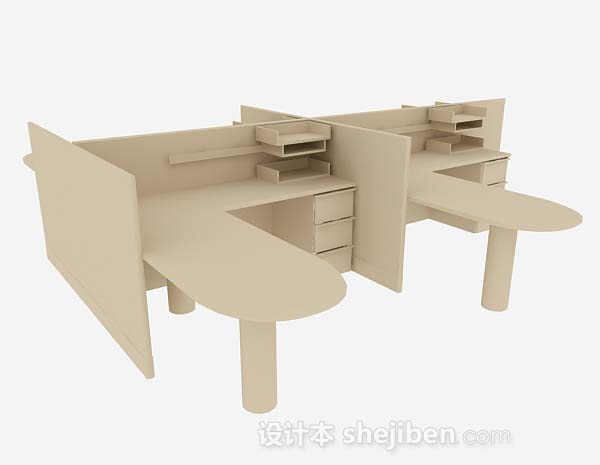 黄棕色办公桌3d模型下载